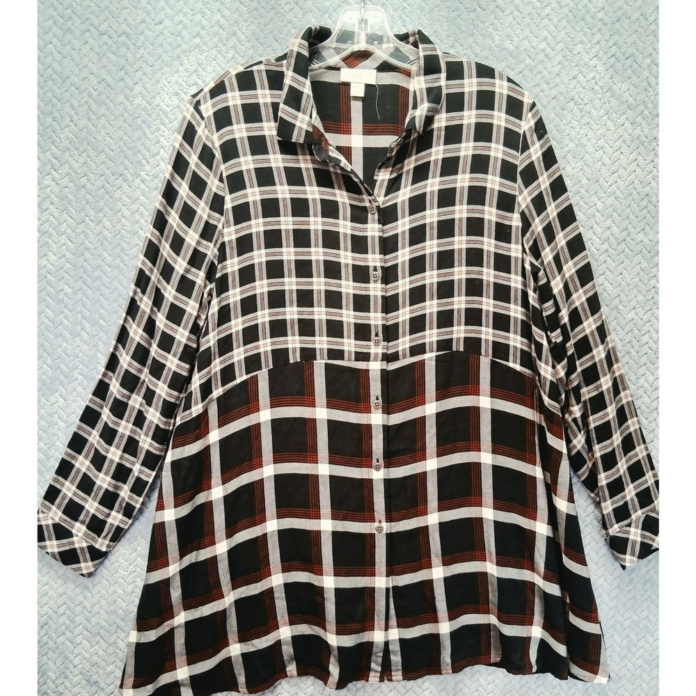 J. Jill Mixed Plaid Button Front Tunic Top Butter Soft Rayon Petite Medium